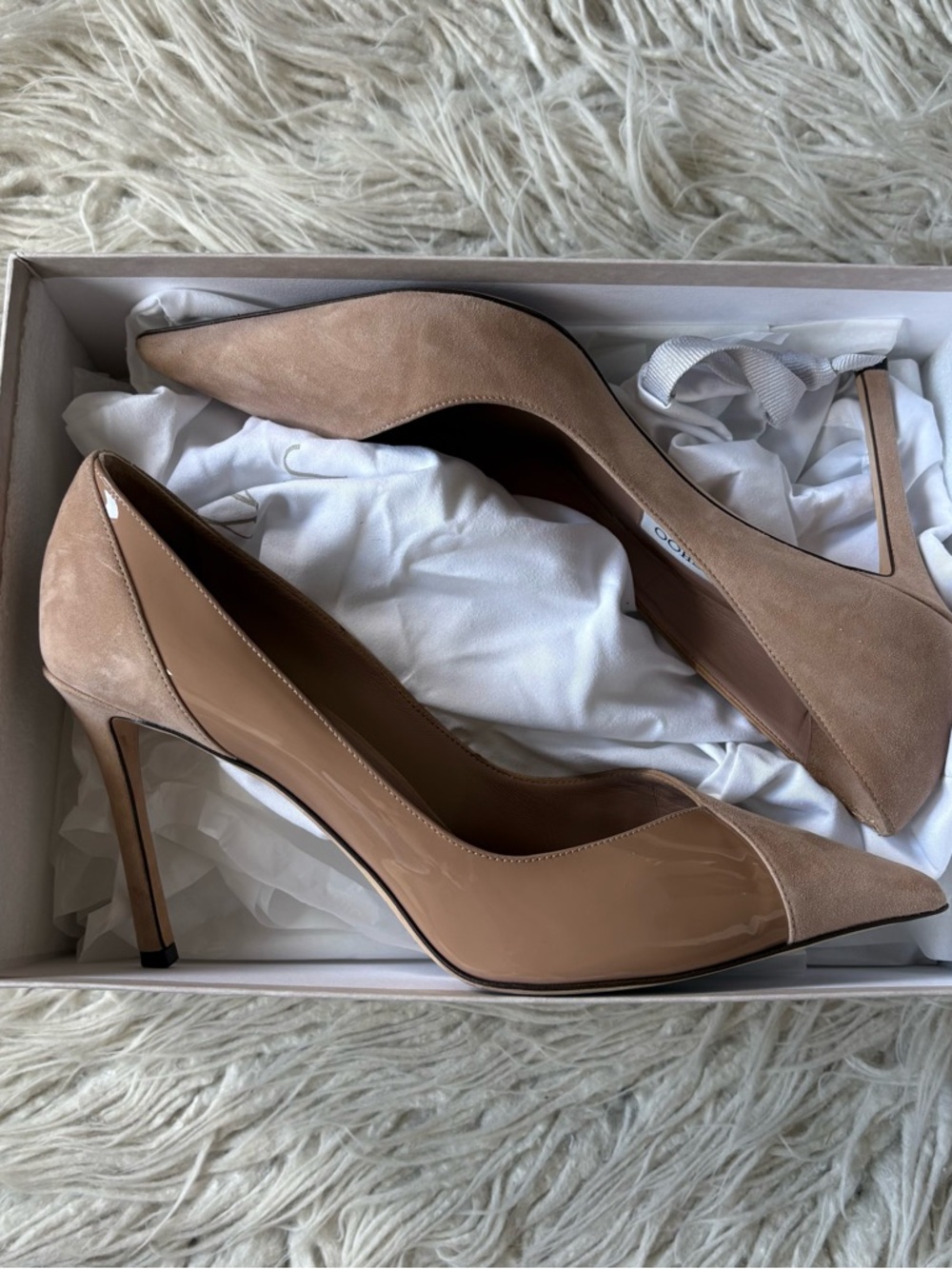 JIMMY CHOO Cass 95mm Ballet Pink Suede & Patent Pointed Toe Pumps EUC Size 40.5 - Picture 13 of 14